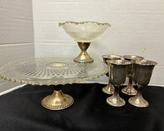  04 Douchin Creations Weighted Sterling Silver Base with Glass Plate, 4 Lullaby Sterling Silver Cups