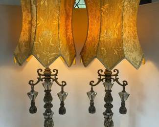 Pair of Ornate Cast Iron and Glass Accent Lamps