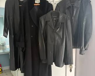 Black Leather  Wool Coats
