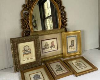 Chair Portrait Art Prints and Ornate Mirror