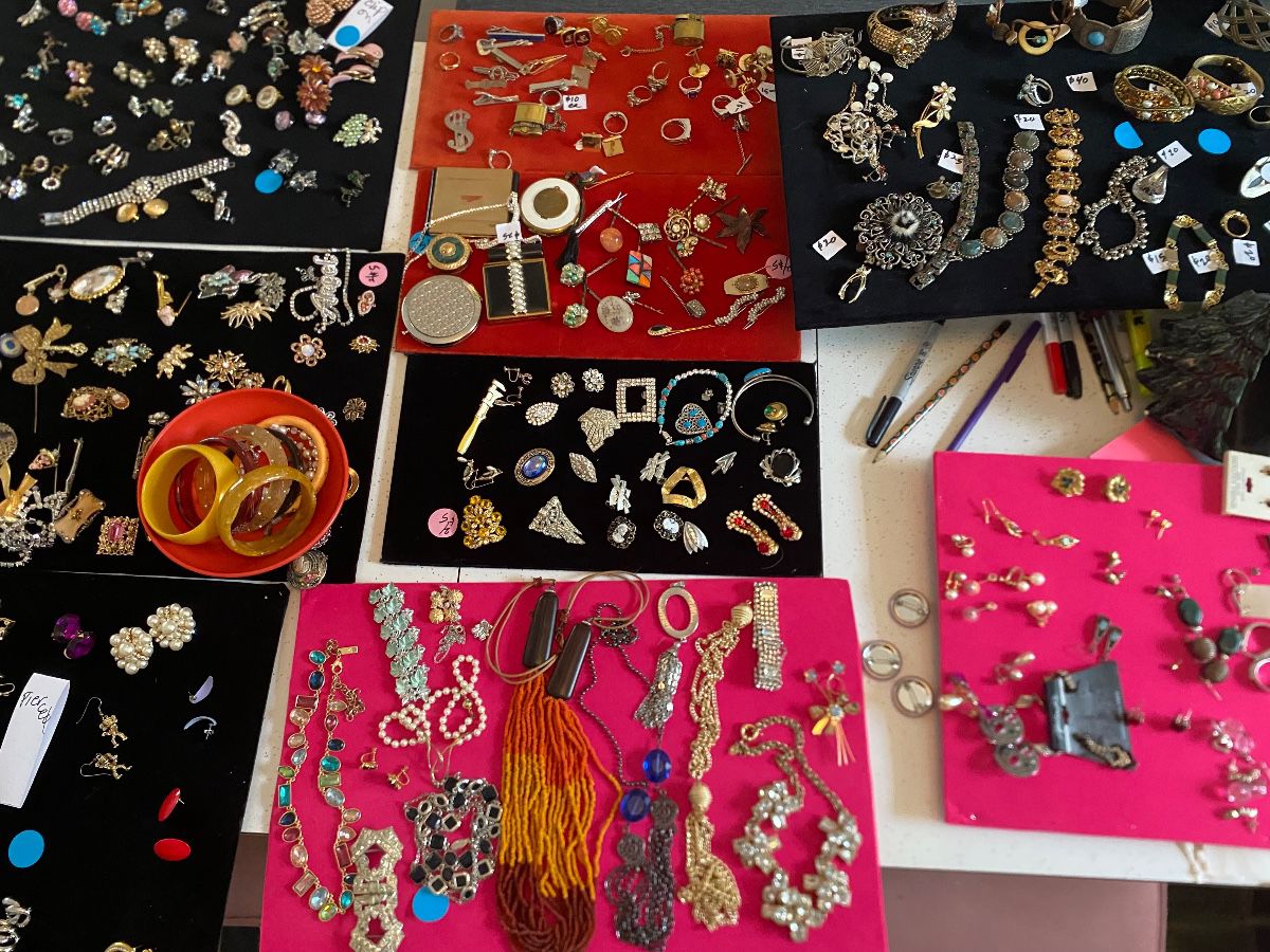 Large collection of costume, jewelry, rhinestones, Sterling, and more priced to move! Way under market