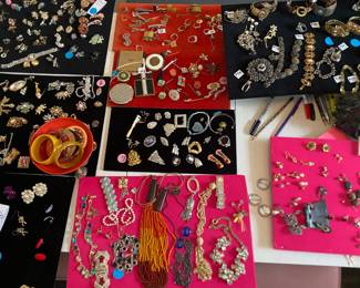 Large collection of costume, jewelry, rhinestones, Sterling, and more priced to move! Way under market