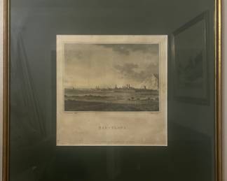 antique lithograph of Barcelona published in London 1838 signed By Watts sculp artist