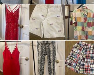 tons of high-end designer, clothes for women, men, teenage girls and boys children