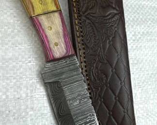 Damascus Steel Fixed Blade Knife w/ Sheath