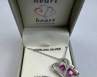 925 Silver Double Heart Ruby 1/10 CT Diamond Neckl