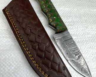 Damascus Steel Fixed Blade Knife w/ Sheath