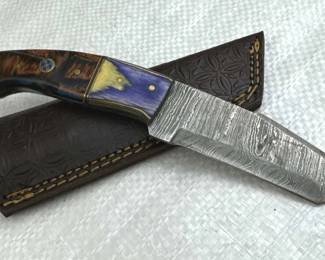 Damascus Steel Fixed Blade Knife w/ Sheath