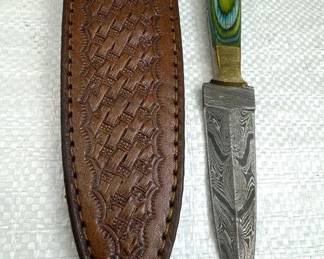 Damascus Steel Fixed Blade Knife w/ Sheath