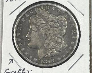 1899-O Morgan Silver Dollar, US $1 Coin, Graffiti