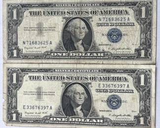 (2) 1957A US $1 Silver Certificates, Blue Seal