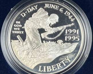 1995 Silver Proof D-Day Commem $1, US 90%
