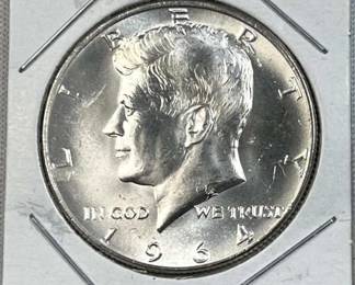 1964 JFK 90% Silver Gem BU Half Dollar, 50c
