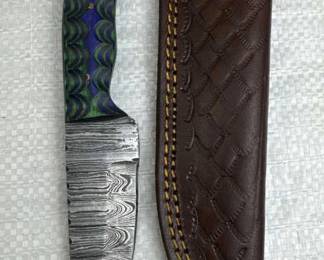 Damascus Steel Fixed Blade Knife w/ Sheath