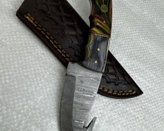 Damascus Steel Fixed Blade Knife w/ Sheath