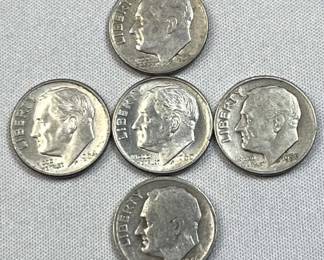(5) 1946-64 Silver Era Roosevelt 90% Dimes
