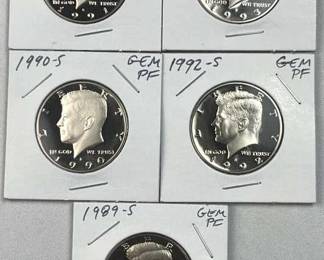 (5) 1989-1993 S JFK Gem Proof Half Dollars