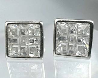 925 Silver 9 Zirconia Composite Square Post Earrin