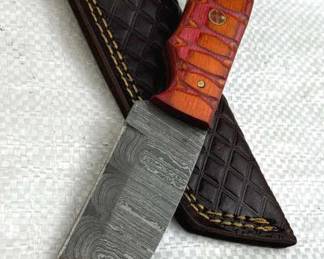Damascus Steel Fixed Blade Knife w/ Sheath