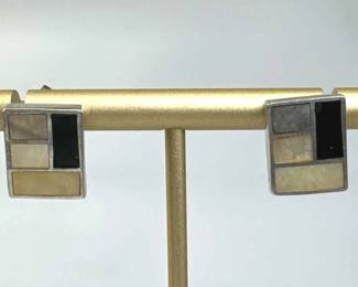 925 Silver Geometric MOP & Black Onyx Inlay Post E