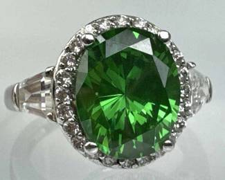 925 Silver Chrome Diopside & Zirconia Ring