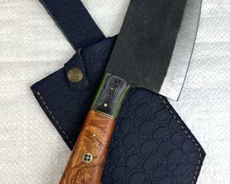 Lg Handmade Steel Fixed Blade Knife w/ Sheath