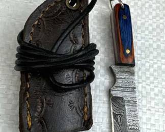Damascus Steel Fixed Blade Mini Knife w/ Sheath