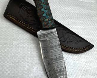 Damascus Steel Fixed Blade Knife w/ Sheath