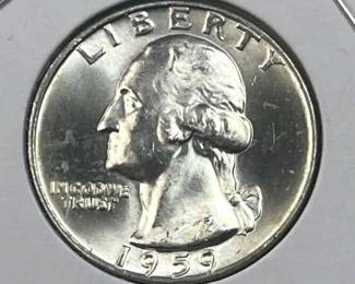 1959 Silver Washington Quarter, Gem BU 90%