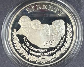1991 Silver Proof Mt. Rushmore $1, US 90%