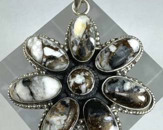 925 Silver Large Wild Horse Stone Flower Pendant