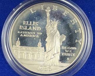 1986 Silver Proof Ellis Island $1 Coin, US 90%