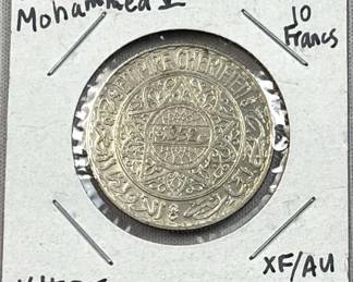 1929-34 Morocco Silver 10 Francs, XF/AU .680