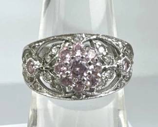 925 Silver Pink & White Zirconia Floral Openwork R