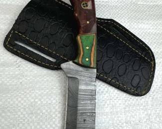 Damascus Steel Fixed Blade Knife w/ Sheath