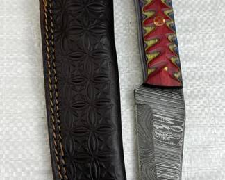 Damascus Steel Fixed Blade Knife w/ Sheath