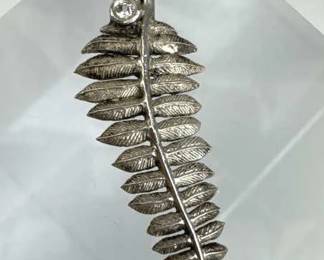 925 Silver Fern Leaf Round Solitaire Zirconia Pend