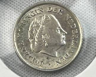 1957 Netherlands Antilles Silver 1/10 Gulden .640
