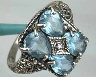 925 Silver Sky Blue Topaz & Genuine Diamond Ring