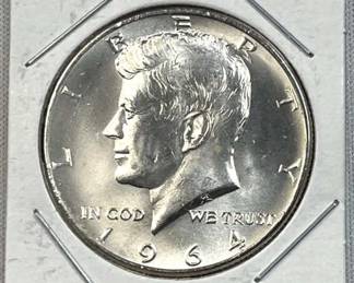 1964 JFK 90% Silver Gem BU Half Dollar, 50c