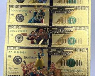 (5) Disney Themed Novelty Replica Notes