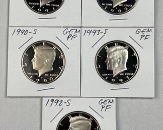 (5) 1989-S to 1993-S Gem Proof JFK Clad Halves