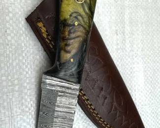 Damascus Steel Fixed Blade Knife w/ Sheath