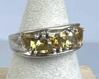 925 Silver 5 Trillion Cut Citrine Gemstone Band Ri