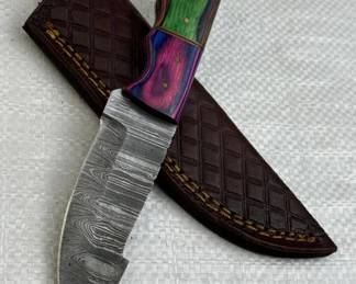 Damascus Steel Fixed Blade Knife w/ Sheath