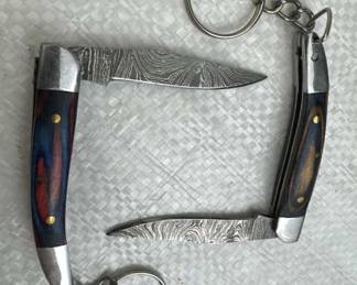 (2) Damascus Steel Folding Blade Keychain Knives