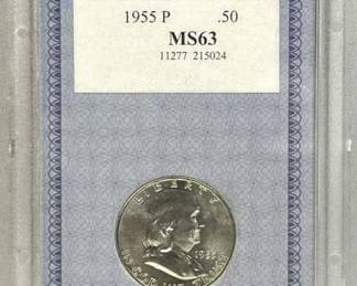 1955 Franklin Silver Half Dollar, AACGS MS63