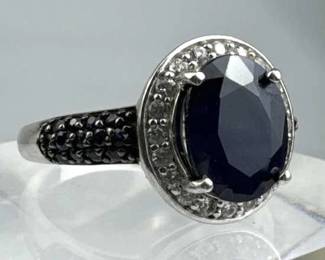 925 Silver Blue Sapphire & White Topaz Ring