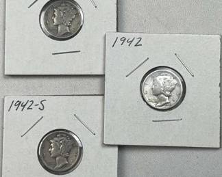 (3) 1942-1944 Mercury Silver Dimes US 90%
