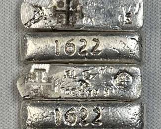 (6) 4g+ Silver Bars, Shipwreck Style Ingots .999